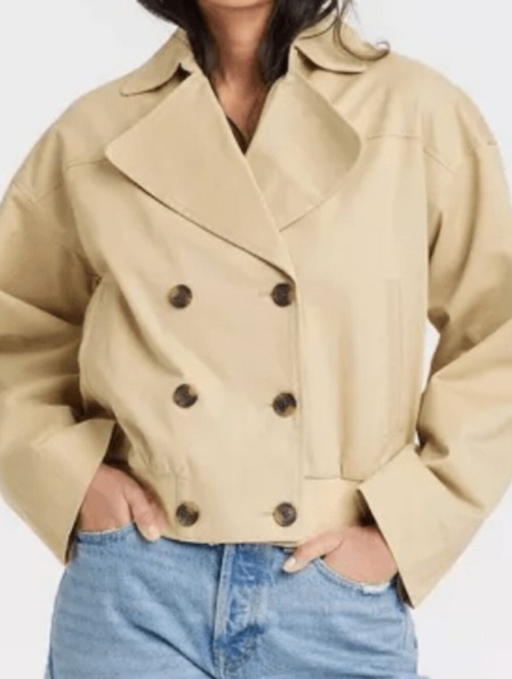 Universal Thread Beige/Tan Cropped Double-Breasted Trench Jacket